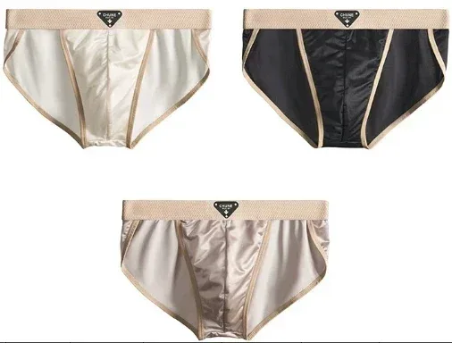 1/3PCS Men's Briefs Ice Silk Satin-like Briefs Men's Underpants Summer Breathable Quick Drying Panties Sexy U Pouch Underwear