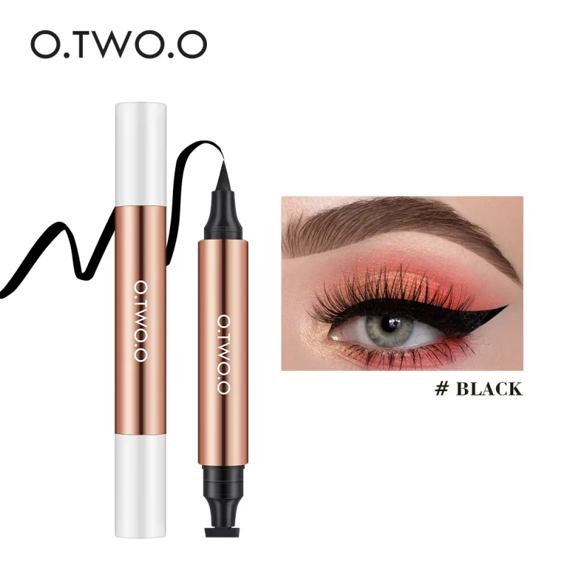 O.TWO.O Eyeliner Stamp Μαύρο υγρό στυλό ματιών αδιάβροχο γρήγορο στέγνωμα διπλού άκρου Eye Liner Μολύβι Μακιγιάζ για Γυναικεία Καλλυντικά