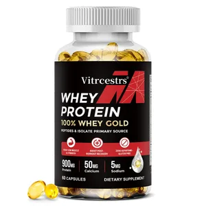 Cápsulas concentradas de proteína de suero: 900 mg de proteína para recuperación post-entrenamiento, salud muscular e inmunidad, sin gluten, sin OGM
