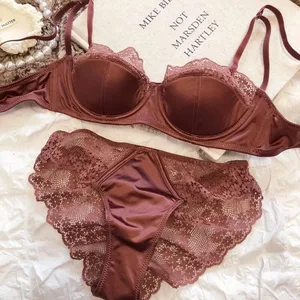 Set di lingerie da donna francese a mezza coppa, morbido reggiseno push-up con ferretto, cinturino sottile, reggiseno intimo leggero e estivo 32-38AB