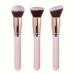 Set Kuas Rias Profesional 3 Buah dengan Kuas Perona Pipi & Eyeshadow Foundation-Bulu Nilon Lembut Portabel Ramah Perjalanan Co