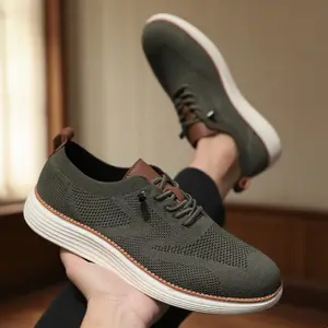 Kasut Berjalan Kasual Lelaki Bernafas Mesh Knit Sneakers Laris Laris Bestselle Ringan Tidak Licin Bertali Rata Kasut Lari Lelaki
