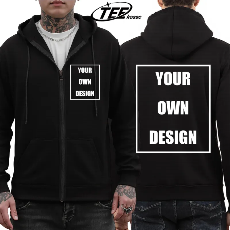 Customized Pattern Logo Diy Men Zipper Hoody Loose Pocket Long Sleeve Fashion Fleece Hoodies Retro Unisex Autumn Clothing