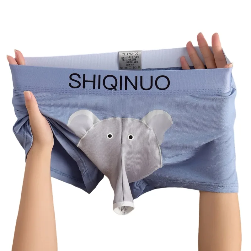 Herren-Boxershorts mit süßem Elefantenmuster, elastisch, mit Buchstaben-Taille, 3D-Beutel, weich, atmungsaktiv, für den täglichen Schlaf, zu Hause, lässig, bequem, Unterwäsche