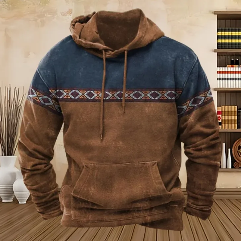 Sudadera con capucha con estampado de estilo Tribal Vintage para hombre, suéter holgado, ropa de calle informal, ropa de gran tamaño para primavera y otoño