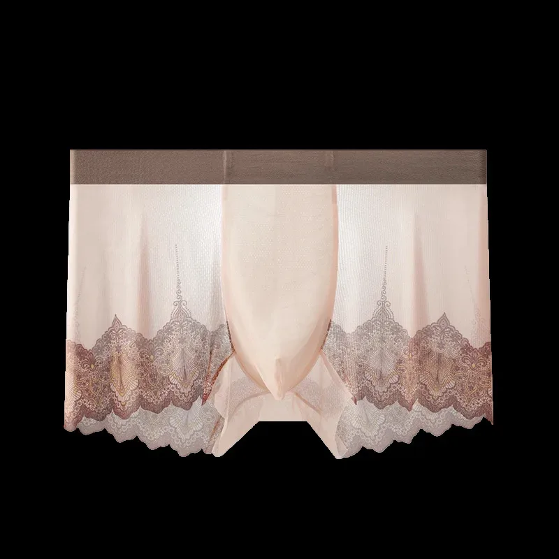Seluar dalam Lelaki Lace Mesh Patchwork Musim Panas Ultra Nipis Bernafas Seluar Boxer Seksi Bulge Pouch Seluar Dalam Seluar Dalam Melihat Melalui Batang