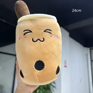 귀여운 인형 보바 플러시 버블 티 실제 Bubo 음식 우유 컵 플러시 베개 소프트 카와이 플러시 장난감 어린이를위한 선물 성인 24CM ~