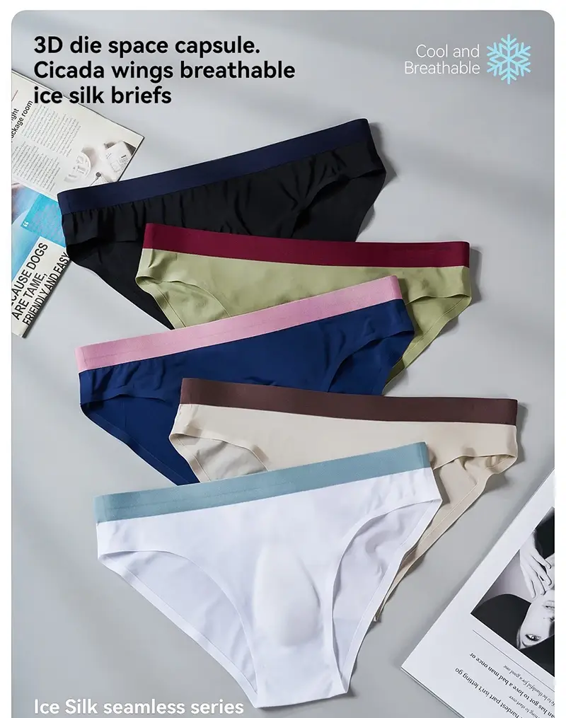 Seluar Dalam Lelaki Seksi Sutera Ais Lancar Seluar Ultra Nipis Cepat Kering Seluar Dalam Bernafas Seluar Dalam 3D Bulge Pouch Cueca Homme
