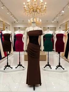 Suninheart One Shoulder Evening Dress for Women Elegant Draped Sequins Dress Long Back Lace Up Mermaid Maxi Party Dress