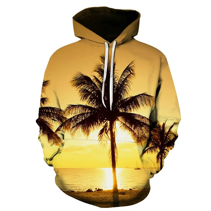 Hawaiian Four Seasons Sjov 3D-printet afslappet hættetrøje til mænd Cool Sunshine Beach Street hættetrøje i fuld stil Trendy stil toppe