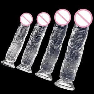 Dones barates Consolador gran transparent Ventosa Anal eròtica Gelatina Polla Clítori suau Masturbadors vaginals Penis Joguina sexual per a adults 18+