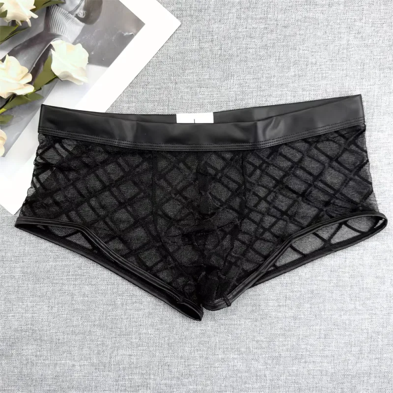 Männlich Sexy Diamond Mesh ultradünne transparente Boxershorts Sommer schnell trocknend Boyshorts Bulge Pouch Herrenunterwäsche