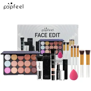مجموعة مكياج الوجه المكونة من 10 قطع - مجموعة فرش وكريم أساس مناسبة للمبتدئين - مجموعة مكياج كاملة للوجه خالية من العيوب
