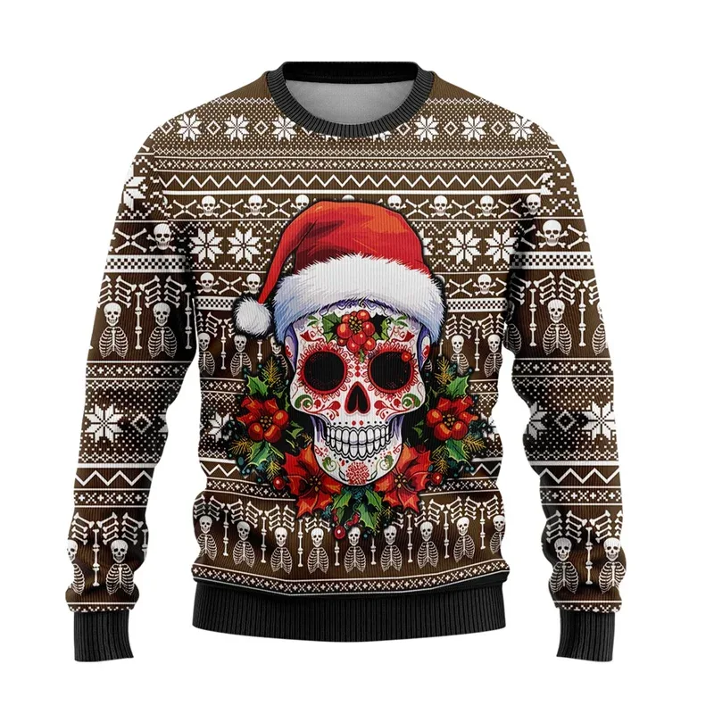 Niedlicher Tier-3D-gedruckter hässlicher Weihnachtspullover für Männer und Frauen, lustiges Totenkopf-Design, grafische Sweatshirts, lässige Rundhals-Tops
