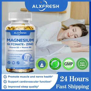 แมกนีเซียม Glycinate 500 มก.แคปซูลการดูดซึมสังกะสีวิตามิน D3 B6 สนับสนุนอาหารเสริมความเครียดและความวิตกกังวลบรรเทา