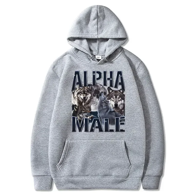 Wolf Pack hættetrøje Unisex Alpha Male Moon Funny Retro Vintage Æstetisk Cool Trendy Oversized Casual Sports Sweatshirts