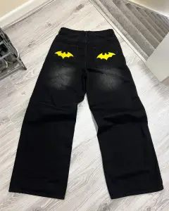 Y2K Bát Động Vật Thêu Quần Jean Baggy Cổ Điển Cho Nam Màu Đen Rửa Sạch Hip Hop Goth Denim Quần Thời Trang Nữ Thẳng Ống Rộng quần
