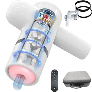 Masturbatore maschile lubrificante automatico One Click Orgasmo Pompa per pene Spinta Succhiare Stroker a mano libera con cinturino Giocattoli sessuali