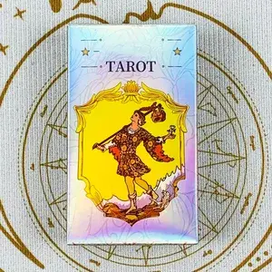 Baralho de tarô clássico arco-íris holográfico, 78 peças, cartas de tarô iridescentes com guia, cartão oracle de adivinhação para iniciantes