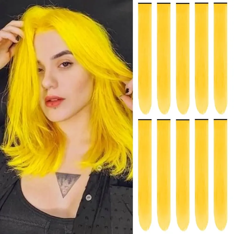 תוספות שיער סינטטי 10 מחשבים אישיים קליפס אדום וכחול ב-Solldag צבעוני מסיבה הבהרה חתיכת שיער ישרה לילדים בנות נשים