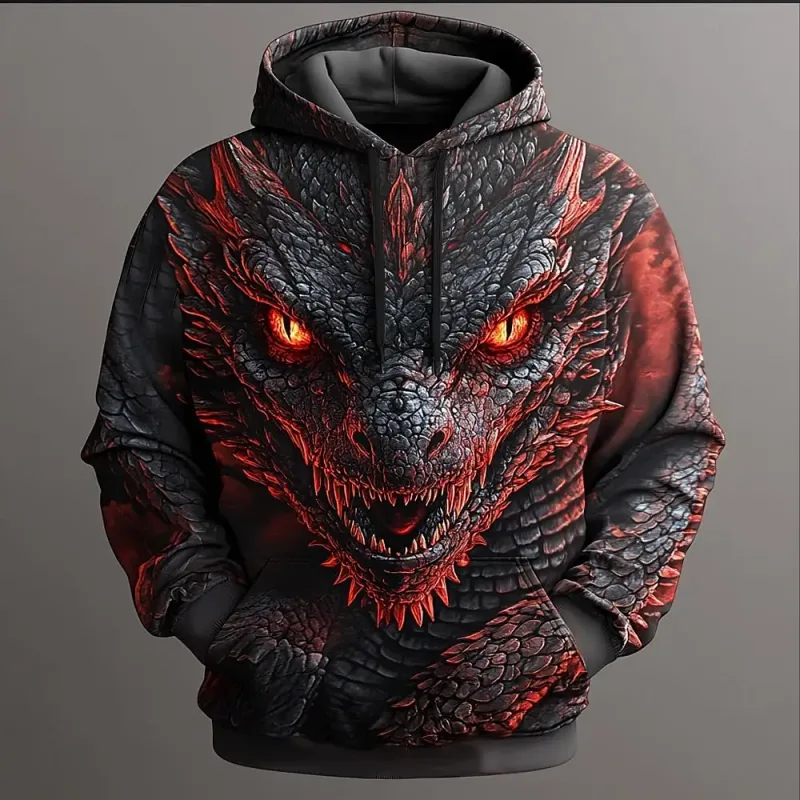 Mænds Dragon 3D hættetrøjer Sweatshirts Mode Cool Daglig langærmet rundhalsfest Ferie Streetwear Efterår Vinter Træningsdragt Frakke
