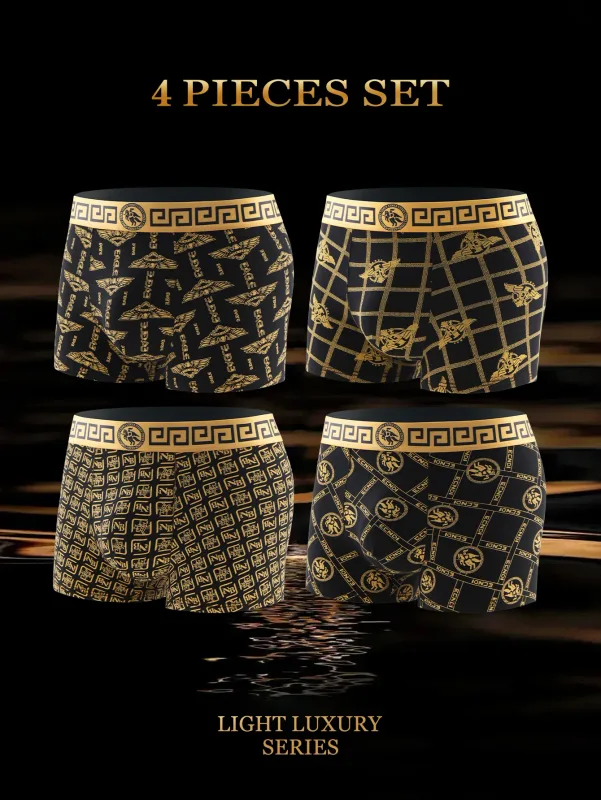 4 piezas: calzoncillos para hombre, bóxers con estampado de tendencia, calzoncillos elegantes para hombre, bóxers estándar transpirables
