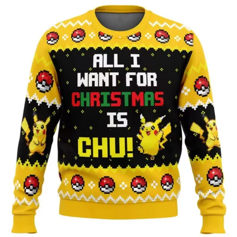 Men's Pokemon Pikachu Cartoon Anime Hoodie Yellow Ugly Christmas Gift Fashion Couple Sportswear 2026