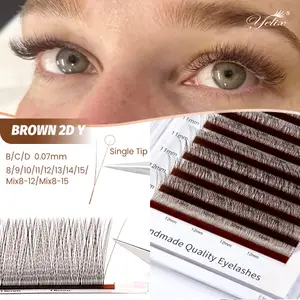 Yelix Brown 2D Y Premade Eye Lashes Single Tip Lash Extensions Natural Thick Soft No Loose Root Easy Fan Salon Lash Cilios Y