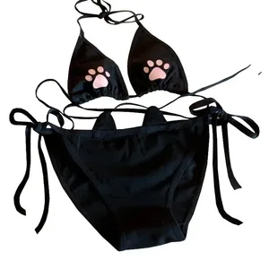 ญี่ปุ่นสไตล์ Lace Up Bra ชุดคอสเพลย์การ์ตูนชุดชุดชั้นในชุดชั้นในชุดผ้าฝ้าย Breathable Kawaii Cat Claw น่ารัก