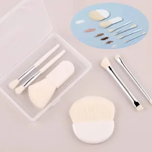 6 Buah Set Kuas Rias Travel Mini dengan Kotak Bening Kuas Rias Concealer Pencampur Foundation Bedak Kosmetik Portabel