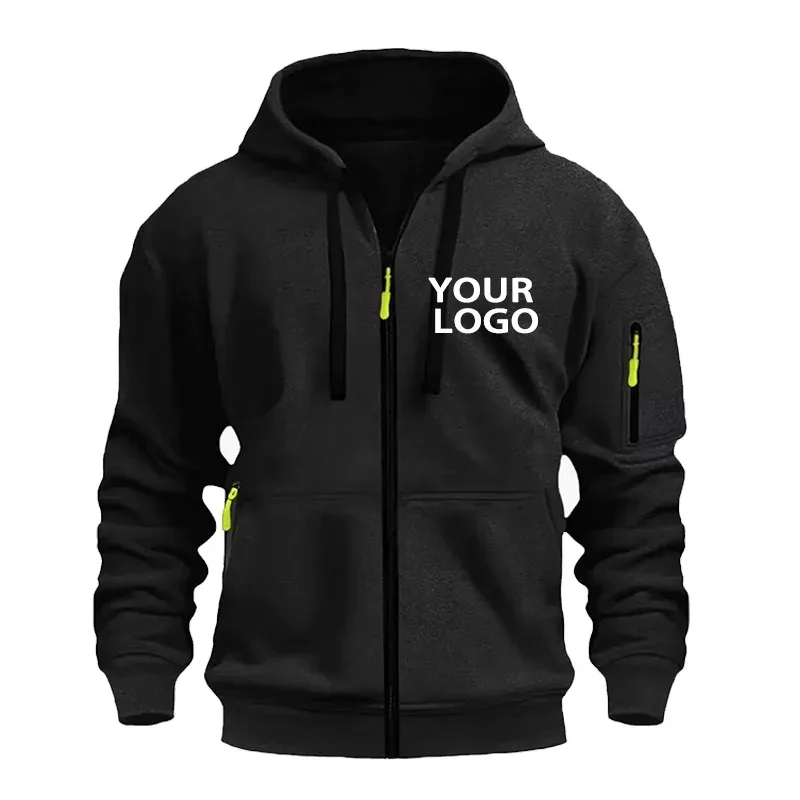 DIY Custom Logo Pánská sportovní mikina pro volný čas Sportovní mikina s kapucí na zip Módní mikina s kapucí na paži Venkovní svetr s dlouhým rukávem s kapucí