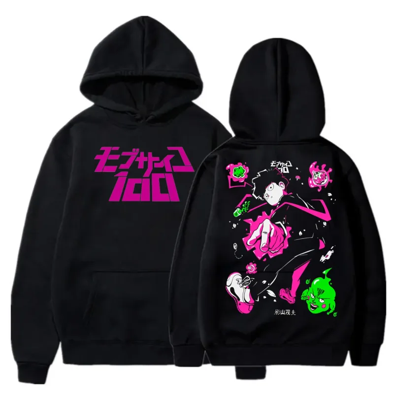 Anime Mob Psycho 100 Hoodies Harajuku Shigeo Kageyama Punk Cartoon Sweatshirts Herr Dam Höst Vinter Varm Patchwork Sweatshirt
