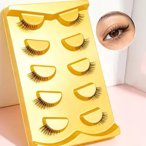 Natürliche Katzenaugen-halbe falsche Wimpern, 5 Paar, klares Band, weiche Faux-Nerzwimpern, flauschig, kurze Wimpern, wiederverwendbare Make-up-Wimpernverlängerung
