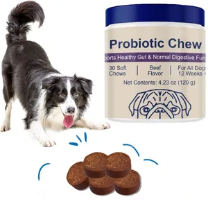 Los probióticos masticables para perros apoyan la salud intestinal, la diarrea ocasional, la salud digestiva y las alergias estacionales - 30 masticables suaves