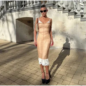 Elegant SHEER ตาข่ายซ้อนทับชุดสตรีชุด V คอเอวปิดแขนกุด Slim Maxi ชุด 2026 ฤดูร้อนหญิงชุด