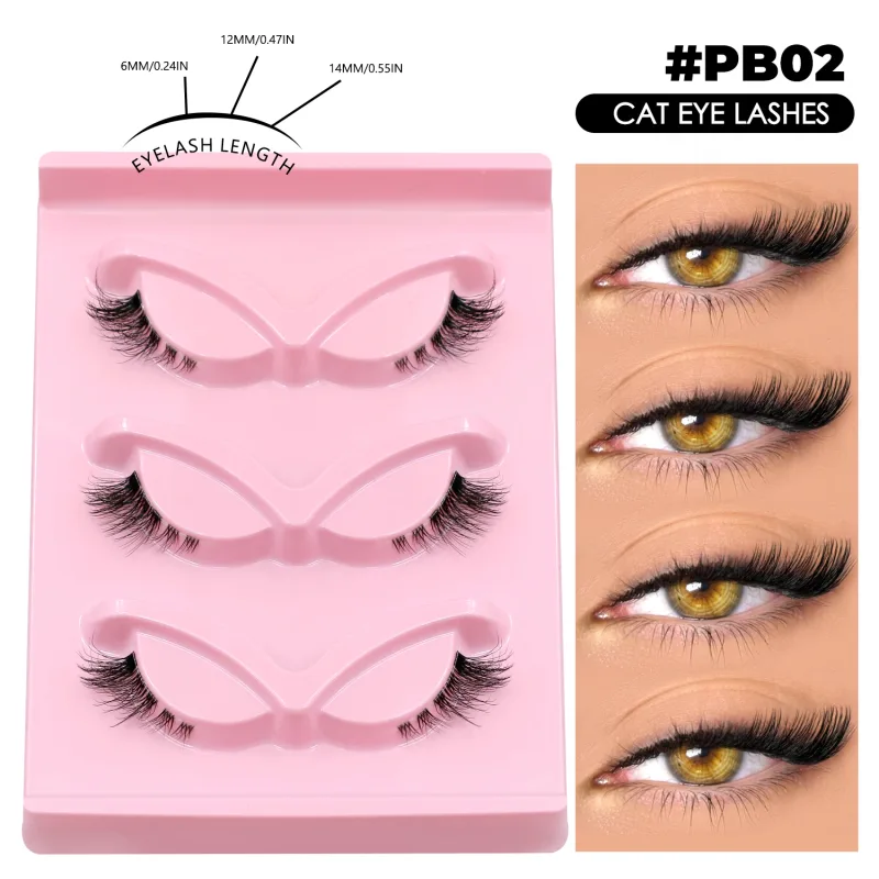 Halbe Wimpern, Katzenaugen-Wimpern, natürliches Aussehen, dünne falsche Wimpern, künstliche Nerz-Wimpern, klares Band, natürliches falsches Wimpern-Make-up