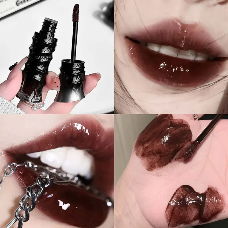 Kristal Punk Merah-coklat Mengkilap Noda Bibir Cermin Lip Glaze Tipis Telanjang Glitter Warna Bibir Berair Bersinar Menepuk Kosmetik Rias