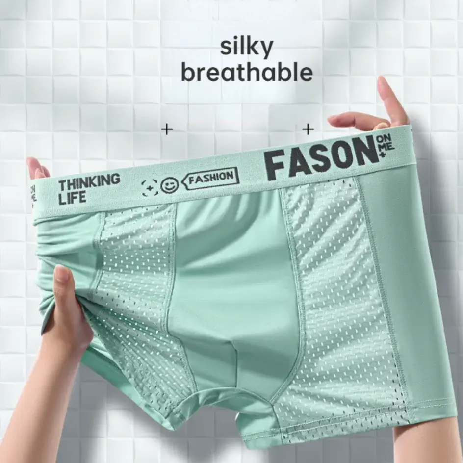 남자의 얼음 실크 메쉬 속옷 항균 통기성 복서 대형 팬티 반바지 남자 팬티 Boxershorts 남자