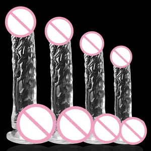 여성을위한 현실적인 소프트 딜도 강력한 흡입 컵이있는 초보자 투명한 페니스 성인 섹스 자위 행위자를위한 핸즈프리 플레이