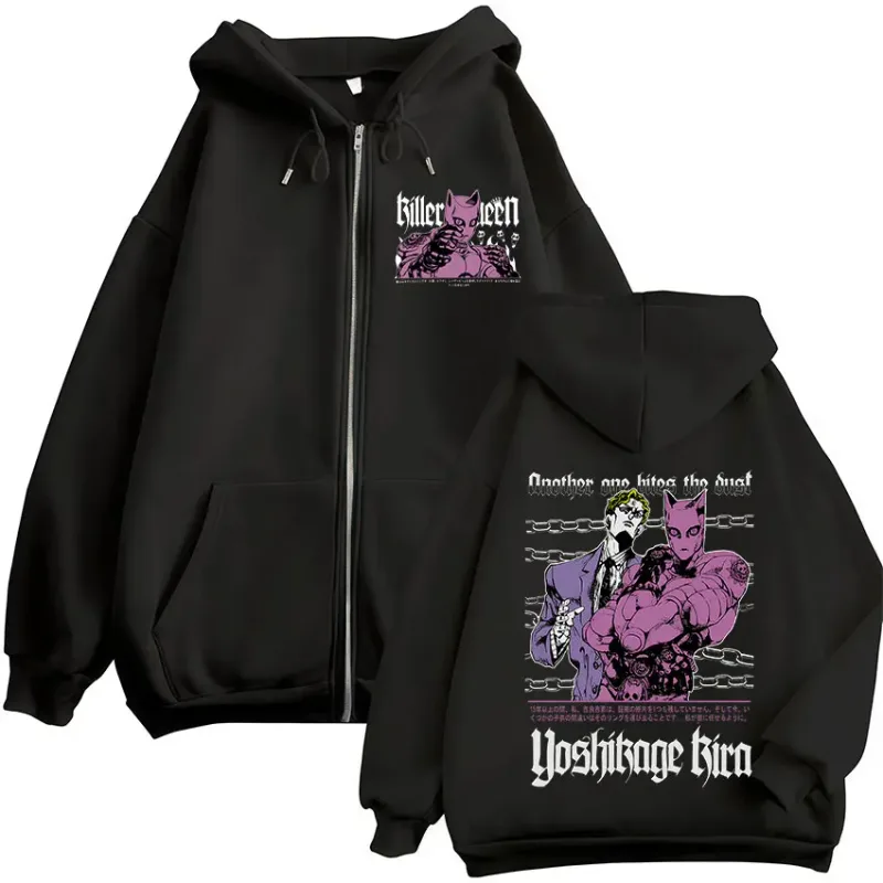 Anime Jojo Bisarrt äventyr Kira Yoshikage Killer Queen Zipper Hoodies Herr Kvinnor Kläder Mode Zip Up Sweatshirts Jackor