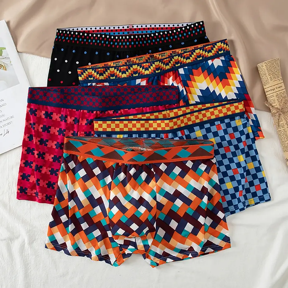 4/5 peça masculino colorido estampado moda casual boxer shorts solto e confortável roupa interior de grandes dimensões shorts de cintura elástica