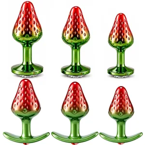 Çilek Metal Anal Boncuk Butt Plug Seti Küçük Orta Büyük Giyilebilir Anal Plug Takı Erkek Kadın Için Anal Seks Oyuncak
