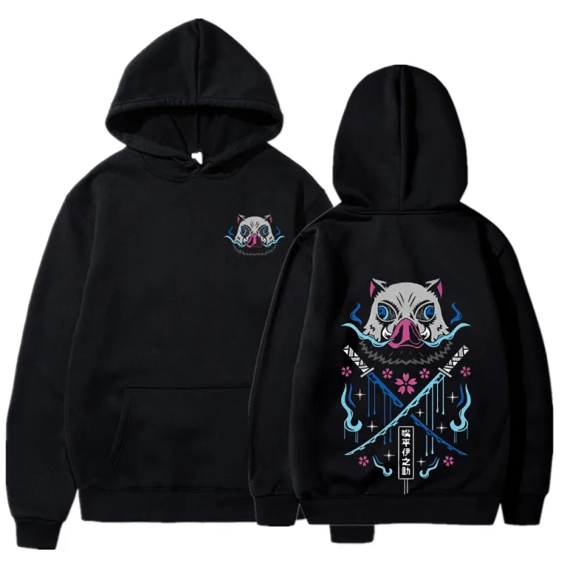 Inosuke Anime Hoodies Herr Dam Kimetsu no Yaiba Kawaii Manga Sweatshirts Gothic Harajuku Hood Pullover Casual Streetwear