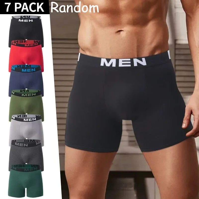 7-piece Set of Four Season Men's Solid Color Long Casual Underwear, Fashionable Sports Underwear, Plus Size Flat Corner Pants