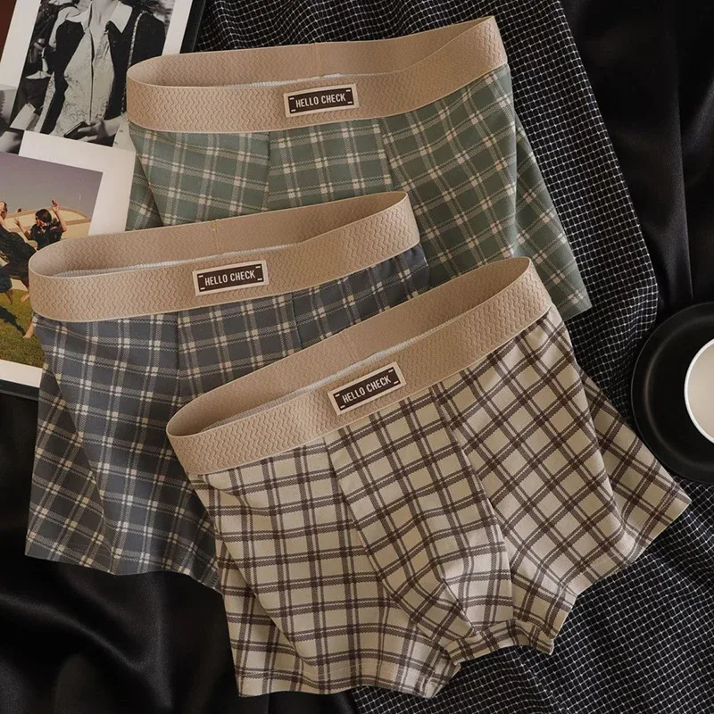Bóxer Retro Estampado A Cuadros para Hombre De 4 Piezas, Ropa Interior Suave, Cómoda Y Transpirable, Bóxer Sin Costuras para Hombre