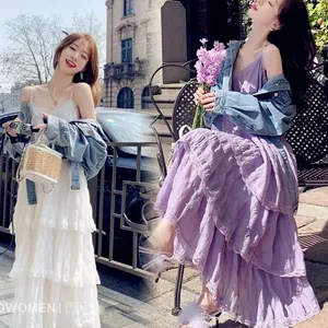 Estate Befree lungo vintage casual volant elegante maxi cinturino camis setoso spiaggia pizzo elegante abito da festa abiti donne sexy
