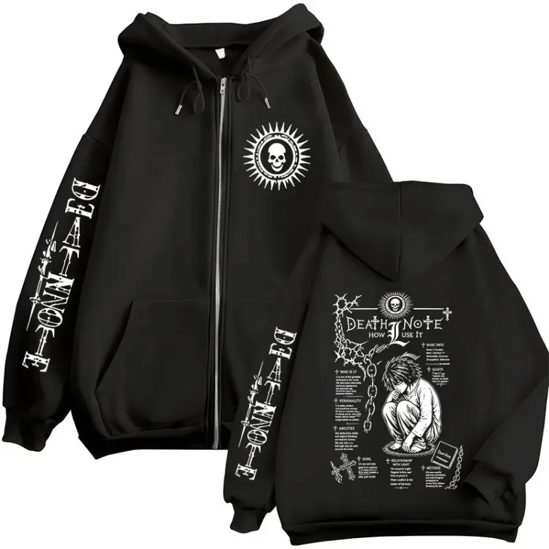 Anime Death Note L·Lawliet Ryuk Dragkedja Huvtröjor Herrkläder Mode Fritidsdag Långärmad Zip Up Huvtröjor Jackor Kappor