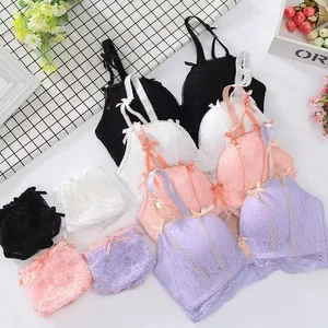 New Sweet Seamless Lace Push Up Lingerie For Women Small Breast Gathering Non-steel Ring Adjustable Bra Set