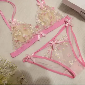 Ensemble Bralette en dentelle Sexy pour femmes, bonnet Triangle, sous-vêtement confortable sans fil, Lingerie