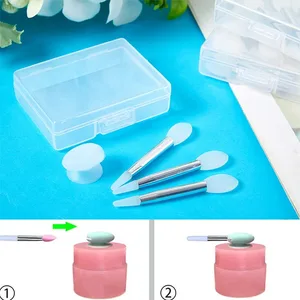 3 bucăți de perie de machiaj din silicon moale, cu două cap, pentru masca de buze, cu capac de praf, perii de machiaj cu cutie de depozitare